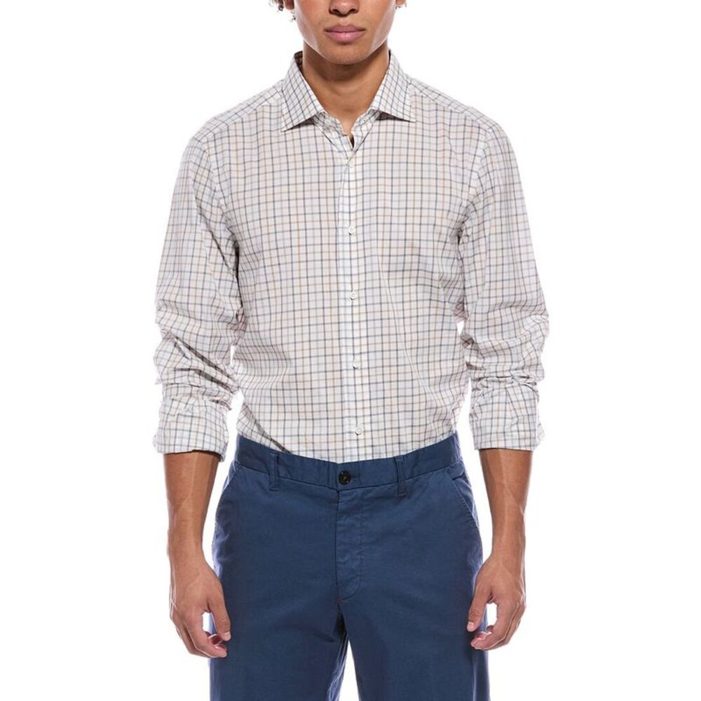 Isaia Mens  Milano Mix Woven Shirt, Grey